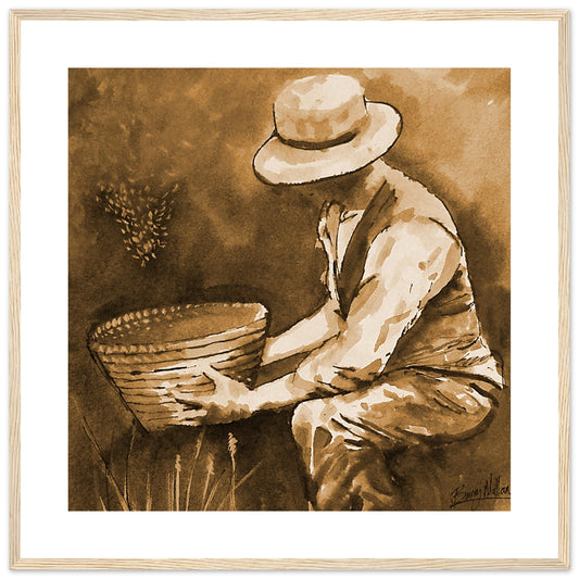 Capture the essence of Irish beekeeping with this stunning art print. Depicting the dedication and craftsmanship of beekeepers tending to buzzing hives. Perfect for beekeeping enthusiasts and admirers of age-old crafts.