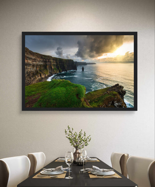 Bring the breathtaking beauty of Ireland's west coast into your home with our Cliffs of Moher framed wall art prints. This captivating piece captures the dramatic splendour of one of Ireland's most iconic natural wonders.