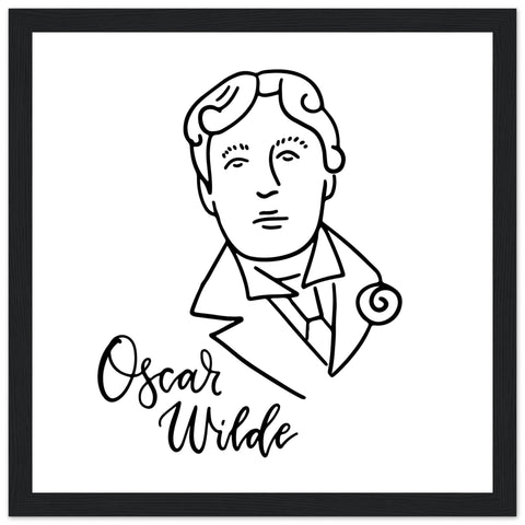 Hand-drawn linear sketch portrait of Oscar Wilde on a white background, featuring elegant lettering with either his name or one of his famous quotes. The minimalist design is framed in your choice of sleek black, white, vintage, or modern frames. Perfect for literary decor