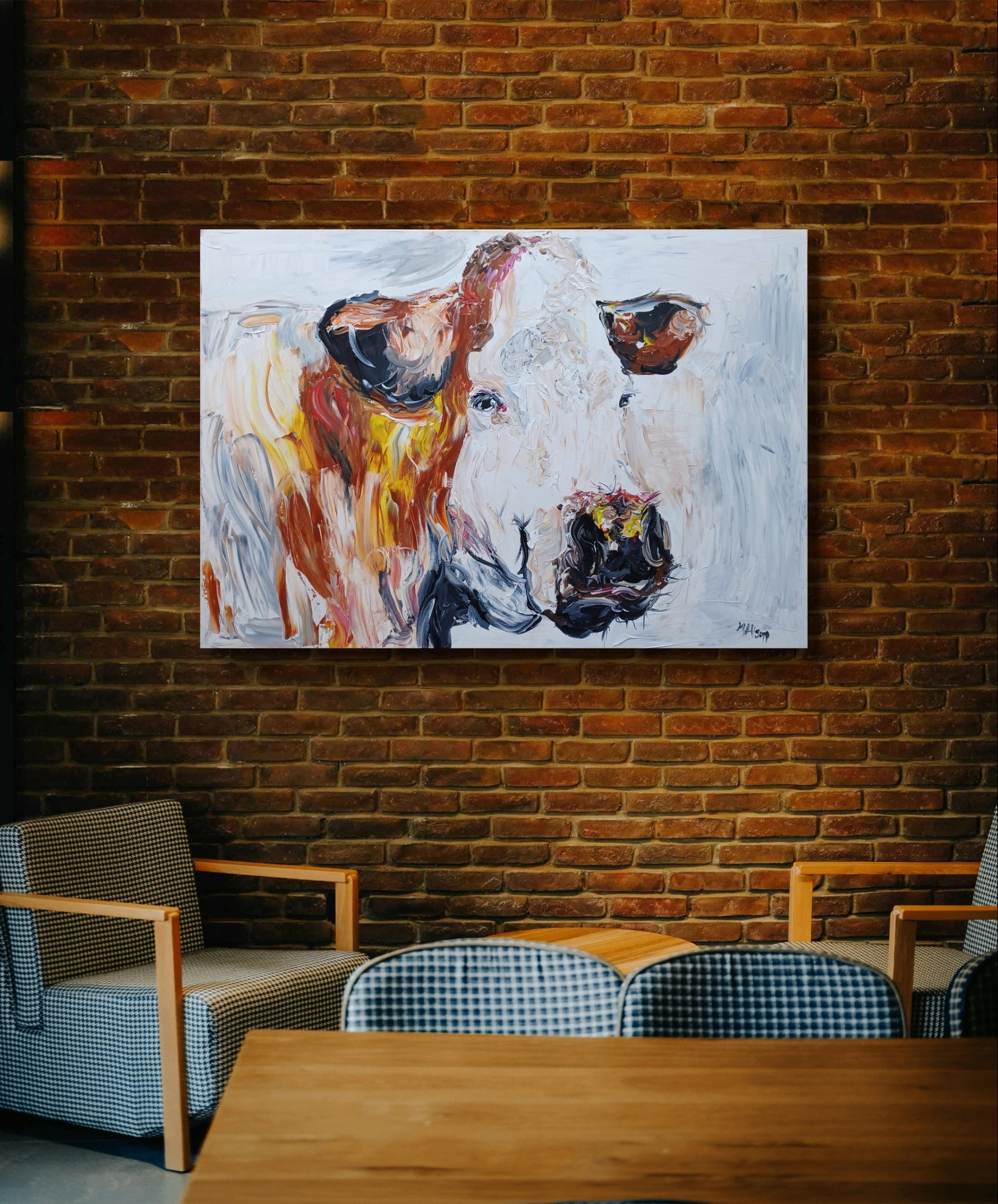 'Bella' is a signed, original, acrylic painting on canvas by Maire Claire Allsopp.  Marie-Claire’s collections of artwork has continued to grow, 'Bella' is from her original iconic cow collection.