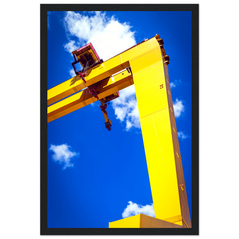 Art print featuring iconic Harland & Wolff cranes in Titanic Quarter, Belfast. Celebrate maritime history with this stunning decor piece.