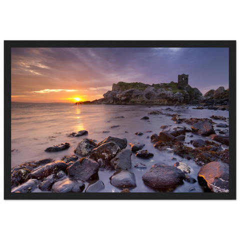  Framed print of Kinbane Castle, showcasing its dramatic cliffside ruins above the North Atlantic waves. Perfect for history enthusiasts and lovers of coastal charm, this print captures the rugged beauty and ancient allure of Ireland's scenic landscape.