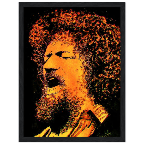 Luke Kelly Art Print featuring iconic Dubliners member, capturing his journey from Dublin's streets to folk music revival in England. Includes songs 'Raglan Road' and 'Grace,' created by Irish artist B. Mullan