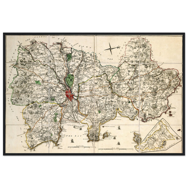 Map of County Dublin Divided in Baronys by John Rocque 18th Century Black Framed Print