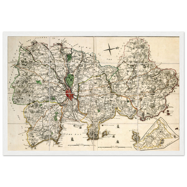 Map of County Dublin Divided in Baronys by John Rocque 18th Century Framed Print