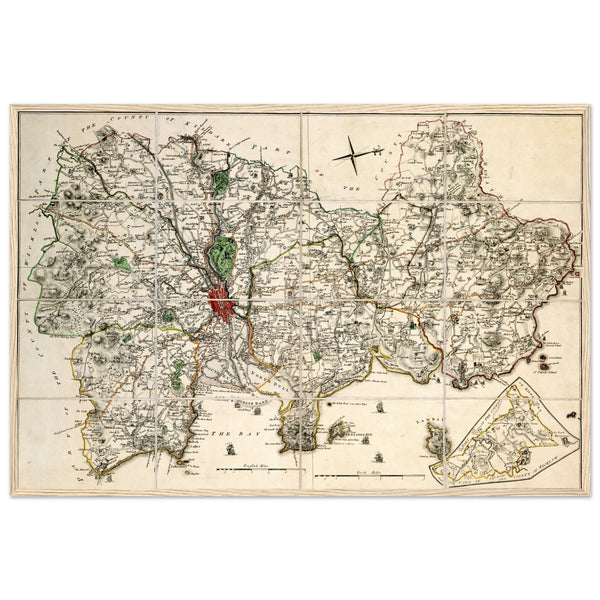 Map of County Dublin Divided in Baronys by John Rocque 18th Century Framed Print