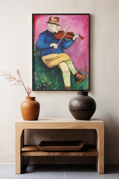 Capture the essence of Irish folklore and musical heritage with our Micky McIlhatton King of the Glens framed fine art print. This poignant piece pays homage to the renowned fiddle player, storyteller, and Poitín maker from Glenravel, County Antrim.