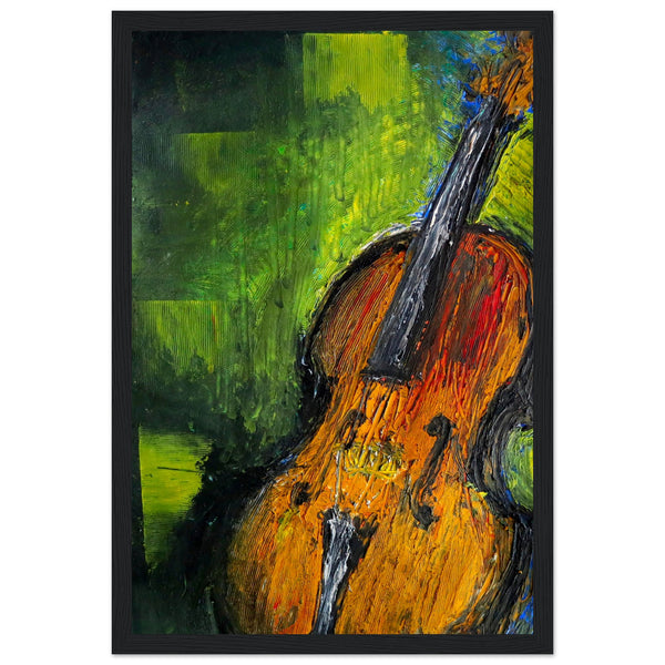 Abstract Old Irish Fiddle Print in green and brown tones, depicting a vintage violin, perfect for Celtic music enthusiasts and contemporary decor.