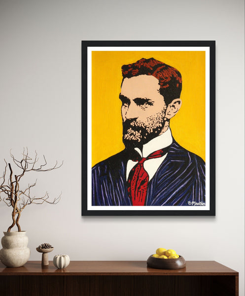 Framed art print of Roger Casement by Irish artist Mullan. This detailed piece honors Casement's legacy in human rights and Irish nationalism, blending history and art. Perfect for decor and reflection, celebrating Irish heritage and advocacy.