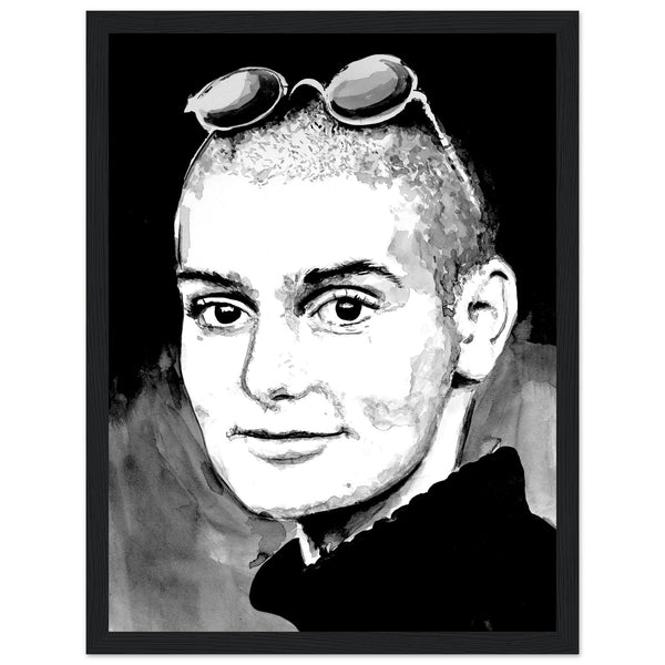 Framed wall art print of Sinéad O'Connor features a high-quality portrait capturing the iconic singer's striking presence. This vintage music framed wall art showcases the Irish pop star, perfect for retro posters and prints. Ideal for fans of musician prints and Irish princess decor.