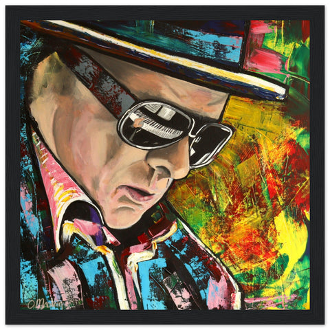 Van Morrison portrait art print by Irish artist Mullan, capturing the musician's genius and poetic spirit. This vibrant tribute highlights Morrison's legacy, making it an ideal piece for music and art enthusiasts. Perfect for adding a touch of cultural elegance to any space.