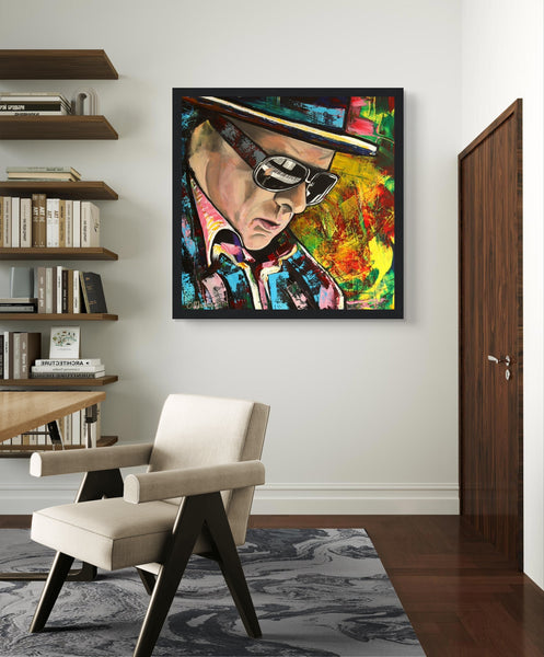 Van Morrison portrait framed art print by Irish Artist Mullan. Reflects his musical genius & poetic spirit. Tribute to Morrison's legacy, ideal for music & art enthusiasts.