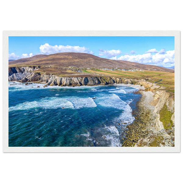 Framed print of Achill Island and the Wild Atlantic Way, showcasing rugged cliffs, the vast Atlantic Ocean, and rich, intricate colors. Perfect for adding the untamed beauty and unique charm of the Irish west coast to any space. Ideal for art lovers and coastal enthusiasts.